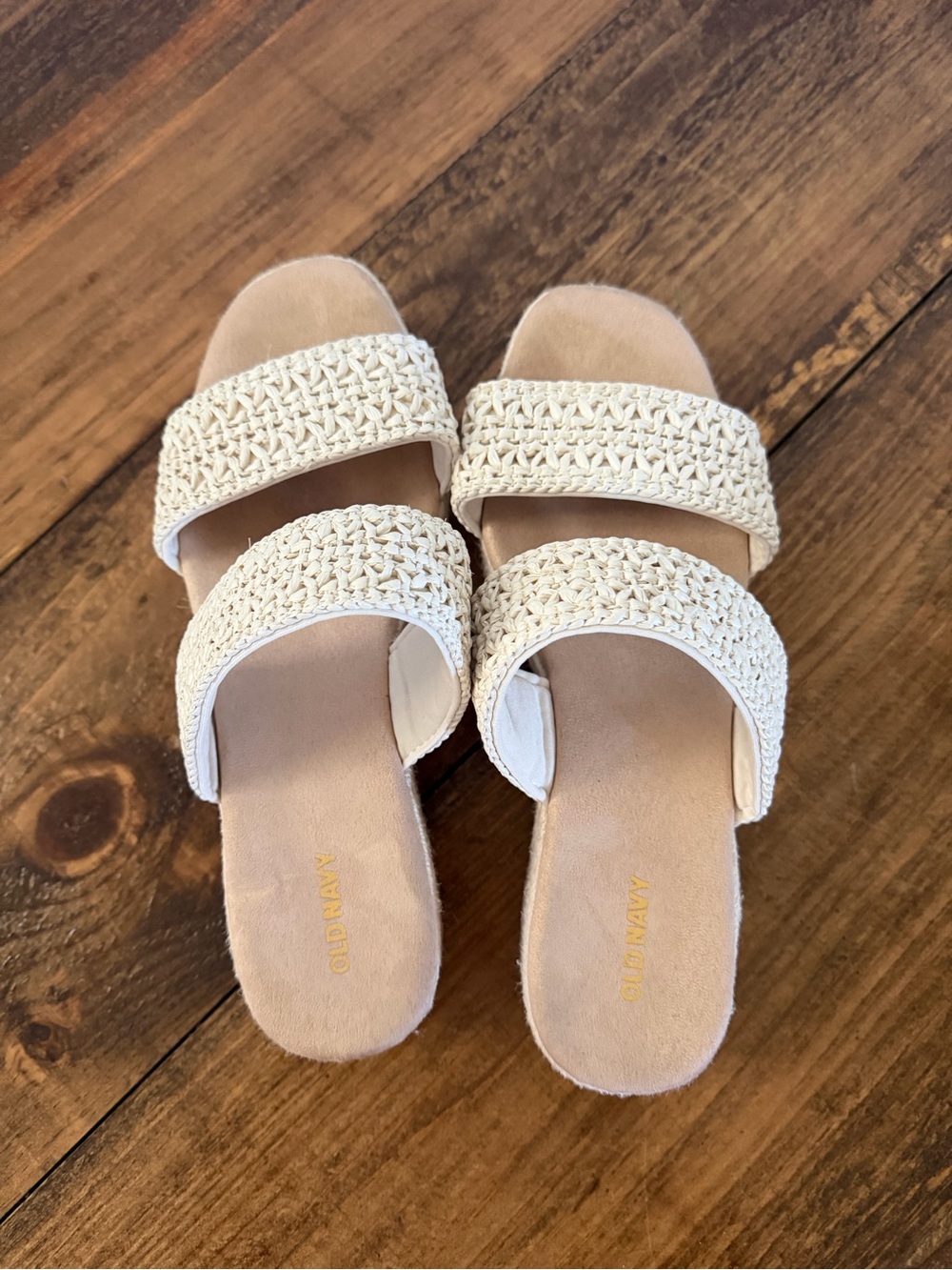 Old Navy Women's Cream Woven Double-Strap Slides Wedge